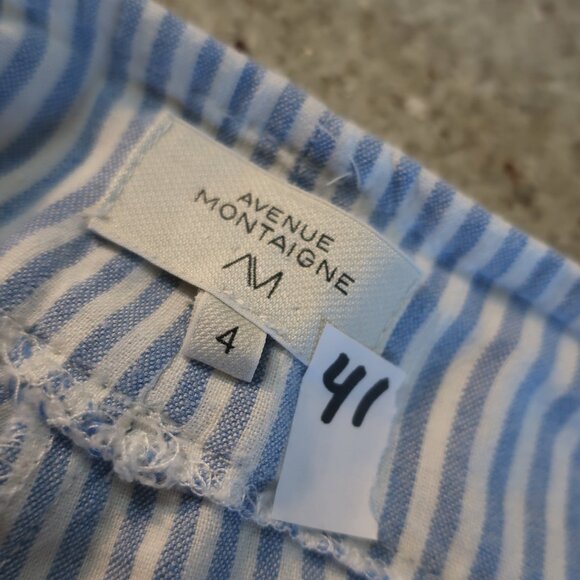 Women Avenue Montaigne Alex Blue White Linen Blend Stipe Pull-On Flared Pants 4 - Picture 11 of 11